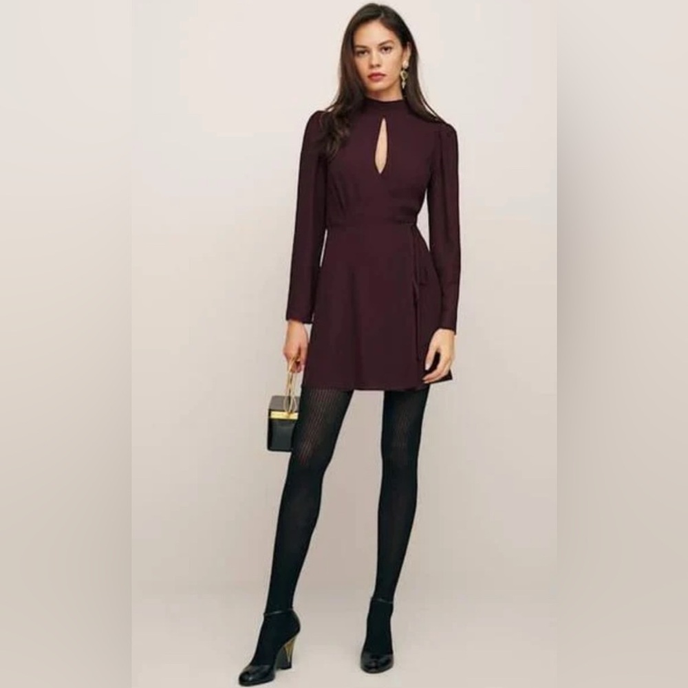 Reformation OTTESSA Elegant Burgundy Long Sleeve Dress Sz L purple